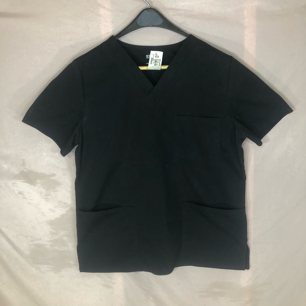 NWT Unisex Black V-Neck Scrubs Top - Classic Work Shirt Size Small Medium Large